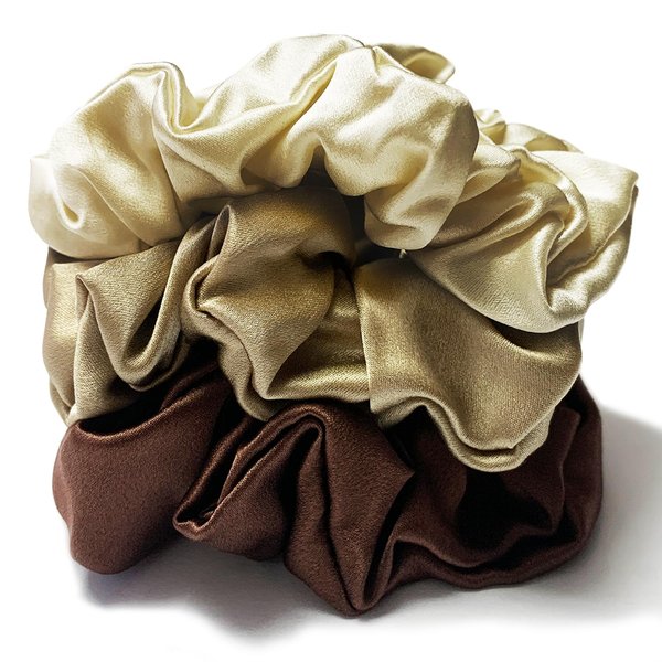 3 Pcs Mulberry Silk Hair Scrunchies For Women Stain Silk Hair Band Hair Elastic Ponytail Holders (Taupe/Dark Taupe/Chocolate)