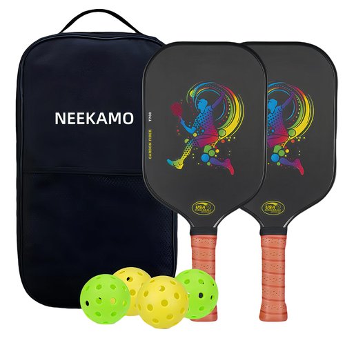 NEEKAMO Pickleball Paddles, USAPA Approved T700 Carbon Fiber Pickleball Set of 2, 16MM PP Honeycomb Core Pickle Ball Rackets, Lightweight Graphite Pickleball 2 Pack with 4 Balls, 1 Pickleball Bag