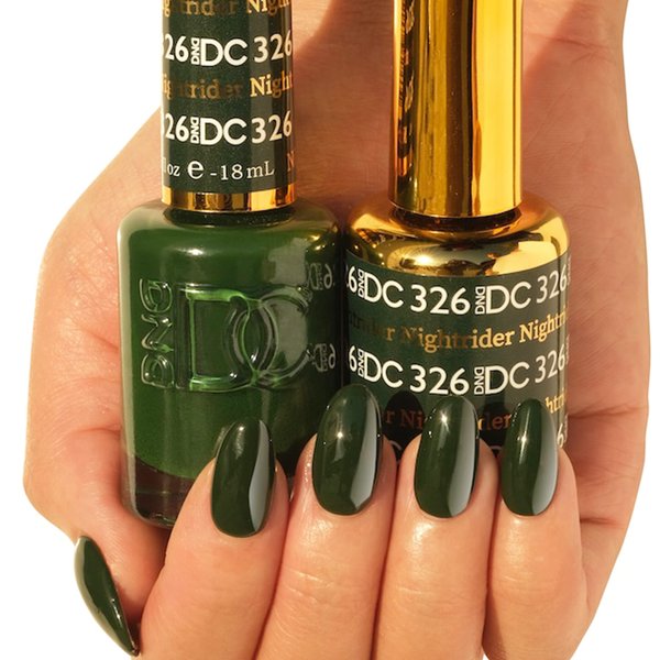 DND DC Gel Polish Set, Green Collection, UV/LED Gel Polish and Air Dry Nail Lacquer, Matching Chip-Free Polish Duo, 326 Nightrider, 0.5 Fl Oz