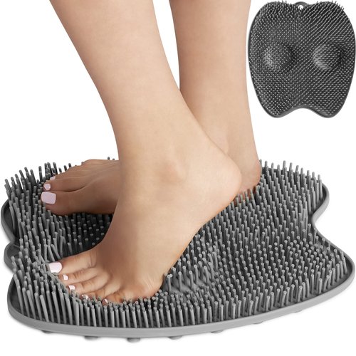 Plantar Fasciitis Relief Feet Scrubber by Love Lori - Foot Massager for Shower, Provides Heel & Foot Relief with Foot Massagers & Plantar Fasciitis Ball - Non-Slip & Suction Cups, Regular (Grey)
