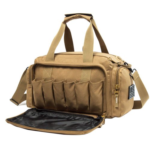 AIRTTUZ Range Bag | Gun Range Duffle Bag for Handguns and Ammo ,USA Flag Patch Included. (Khaki)