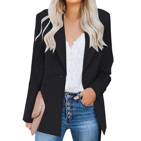 luvamia Women's Casual Long Sleeve Lapel Button Slim Work Office Blazer Jacket Black Womens Blazer Black Size Medium Size 8 Size 10