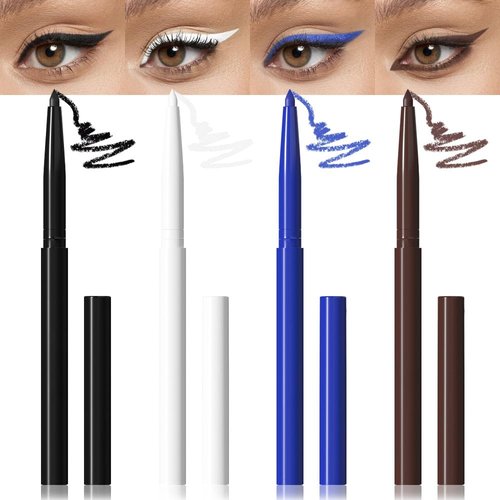 evpct 4Pcs Blue Brown Black White Gel Eyeliner Pencils Eye Face Paint Stick Lipstick, Eye Liner Waterproof Smudge Proof Halloween Makeup Set Colored Eyeliner Pen delineador de ojos contra el agua