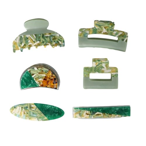 Vctitil 6pcs/Set Green Hair Clips Marble Print Strong Grip and Anti Slip Hair Clips Claw Suitable for Women and Girls with Thick and Sparse Hair(green)