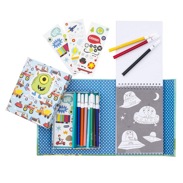 Tiger Tribe Coloring Set - Adventure Theme - Take Along Travel Art Kit - All Supplies Included - Easy Clean Up and Storage - Ages 3+ - 60207, Blue