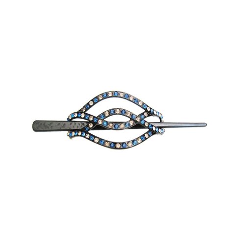 Generic Blue and gray crystal art deco black acrylic hair slide stick clip barrette
