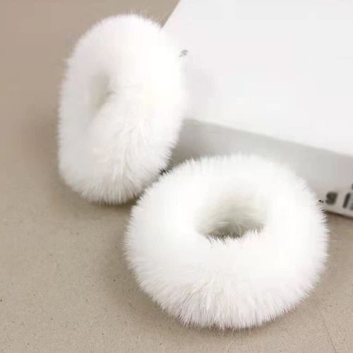 Faux Fur Hair Scrunchies, Pom Pom Hair Tie Furry Hair Bands with Faux Rabbit Fur Fluffy Elastic Hair Bobbles Ponytail Holders Women Hair Accessories