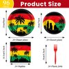gisgfim 96Pcs Jamaican Music Birthday Party Plates and Napkin Jamaican Rastafari Party Supplies Palm Tree Grafitti Tableware Dinnerware Set Jamaica Paper Dinner Dessert Plate Party Decoration Serve 24