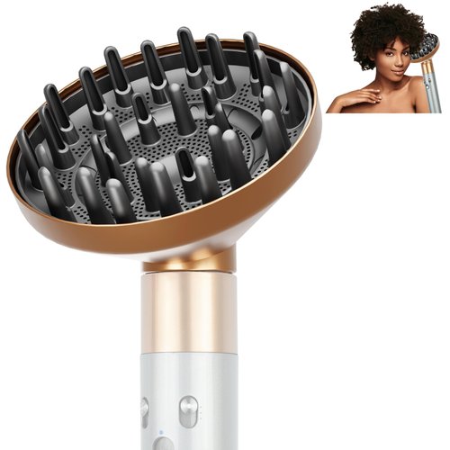 ZEPHBLOW Hair Diffuser Attachment for Dyson Airwrap, Upgraded Diffuser Nozzle Compatible with Airwrap Styler, Curl-Defining Attachment for Wavy Curly Coil Hair, Gold