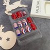 24 Pcs 4th of July Press on Nails Short Square Fake Nails Independence Day Acrylic Nails Glossy Glue on Nails Patriotic Red Blue White Swirl Designs Coffin Nails Tips Full Cover False Nails for Women