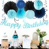 Light-Royal Navy-Blue Black Birthday Party-decorations - 21pcs Boys Men Happy Banner,Paper Streamers Lanterns Honeycomb,Tissue Pom Poms Fan,Adult Supplies Decor 16th 20th 40th 45th 50th 60th Huglony