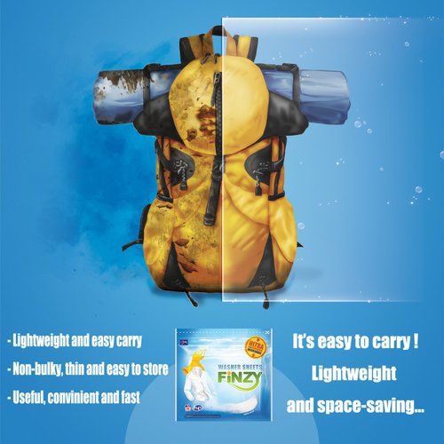 Finzy® Laundry Soap Sheets, Washer Sheets for Travel Laundry, 32 loads, Portable Individual Packages, More Efficient and Convenient than Liquid, Pods, or Pacs - Travel & Eco Friendly