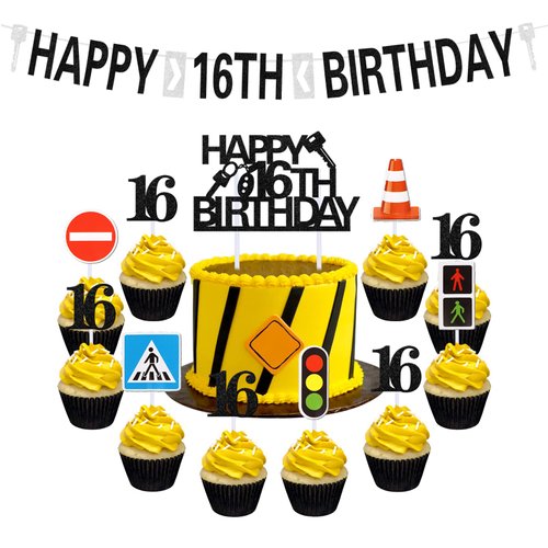 Driver License Birthday Party Decorations for 16 boys Driver License Party Decorations Transportation Birthday Party Supplies Traffic Light 16 Cake Toppers