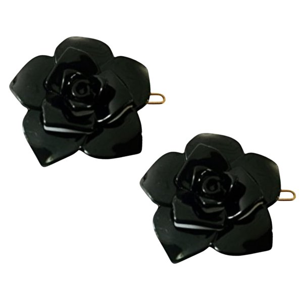 Parcelona French Flower Small 1.5" Celluloid Acetate Barrettes Side Slide Snap on Hair Clip for Fine Hair Women Hair Accessories, Made in France (Black)