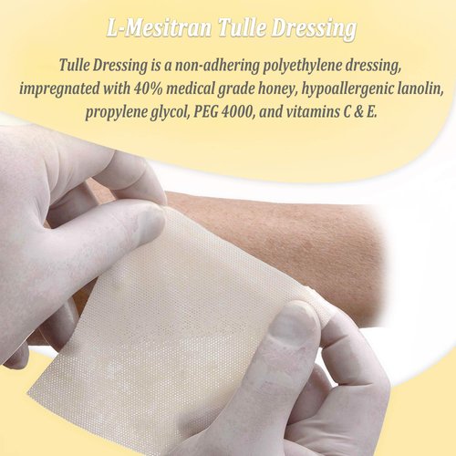 L-Mesitran Tulle Dressing with 40% Medical Grade Honey Flexible Fabric Adhesive Bandages Non-Adhering Perfect for Sensitive, Chronic, Acute, Deep & Superficial Wounds 4" x 4'' Box of 10
