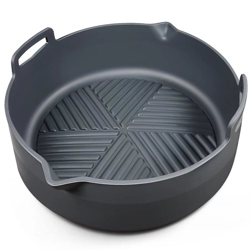 Sunseeke Silicone Pot, 8.5” Air Fryer Basket, Round Reusable Liners, Replacement Parchment Paper for Baking, Fits 5-7Qt or Bigger Air Fryers, Food Safe, Odorless (Gray)