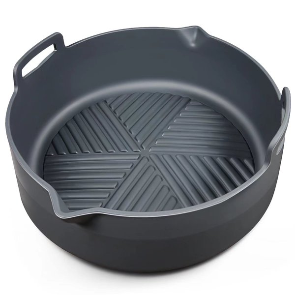 Sunseeke Silicone Pot, 8.5” Air Fryer Basket, Round Reusable Liners, Replacement Parchment Paper for Baking, Fits 5-7Qt or Bigger Air Fryers, Food Safe, Odorless (Gray)