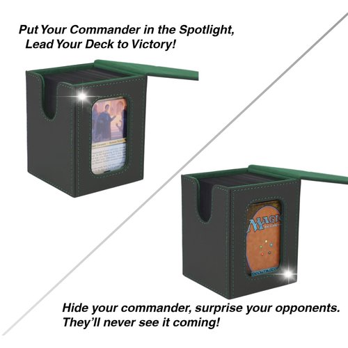 Venssu MTG Deck Box for Commander Display,Card Deck Box Fits 100 Double Sleeved Cards, Deck Box TCG with 2 Dividers and 1 Toploader (Black＆Green)