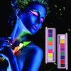 MEICOLY 2 Packs Water Activated Eye Liner Palette,Neon Face Paint Colored Retro Hydra Liner,Water Activated Eyeliner,Matte Graphic Eyeliner,UV Blacklight Glow Black White Face Body Paint,16 Colors