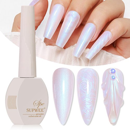 SUPWEE Pearl Gel Nail Polish, 15ml Pearlescent Nail Gel Polish Shimmer Mermaid Nail Polish for Na...
