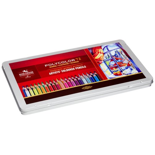 Koh-I-Noor Polycolor Drawing Pencil Set, 72 Assorted Colored Pencils in Tin, 1 Each (FA3827)