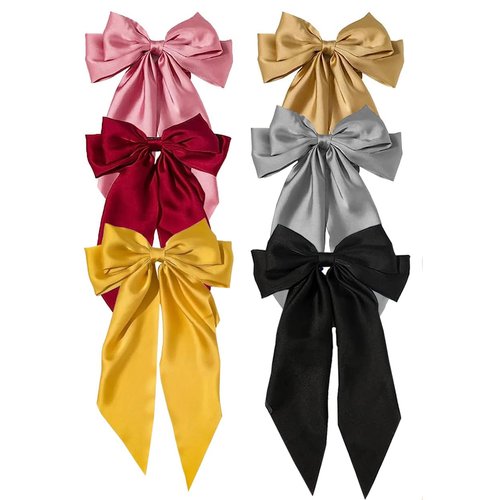 6Pcs Big Bow Hair Clips, BetterJonny Silky Satin Big Bow Barrettes Hair Clip with Long Silky Bows...