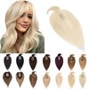 SEGO Hair Toppers for Women Real Human Hair With Bangs 7 * 13CM Silk Base 100% Remy Human Hair Clip in Top Wiglet Hair Pieces for Thinning Hair /10 Inch Platinum Blonde