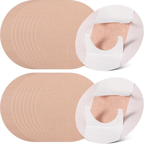 60 Pieces Adhesive Patches Breathable Sensor Patches Pre-Cut Adhesive Covers Shower Waterproof Tape Continuous Glucose Monitor Protection Without Hole, Beige