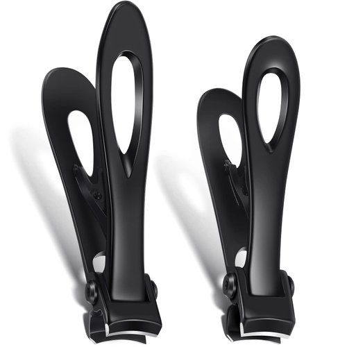 Mudder 2 Pieces Oversized Thick Nail Clippers for Thick Toenails or Tough Fingernails Black Oversized Stainless Steel Toenail Fingernail Clipper Cutter Trimmer for Men Adults, 2 Sizes