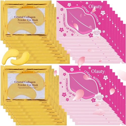 30 Pairs Collagen Lip Masks & Under Eye Mask, Gel Crystal Moisturizing Lip Mask, 24K Gold Under Eye Patches for Puffy Eyes, Dark Circle, Reducing Fine Lines, Effectively Nourishes Lip & Eye Skin Care