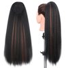 WIGNEE 20 Inches Kinky Straight Ponytail Extension Synthetic Drawstring Ponytail For Black Women Yaki Pony Tails Hair Extensions (20 Inches, 1B/30 Highlights)