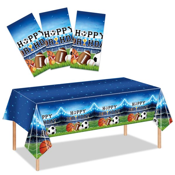 SJJPDYY 3Pack Sports Themed Tablecloths-Sports Birthday Party Decorations Basketball Football Baseball Soccer Plastic Table Covers All Star Sports Disposable Tablecloths for Boys