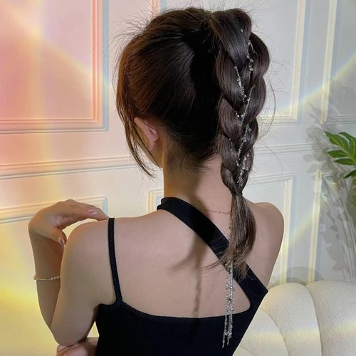 Zipetatah Tassel Hair Chain, Festival Sequins Head Chain, Wedding Hair Accessories Jewelry for Women and Girls with Dainty Star Dangle Hanging and Hair Clip, Fashion Headpieces