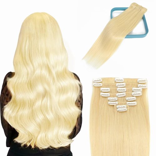 LORIEN Clip in Hair Extensions Real Human Hair, 22 Inch 110g, 613 Bleach Blonde, Clip in 100% Brazilian Remy Human Hair Extensions 8pcs Per Set with 18 Clips Double Weft