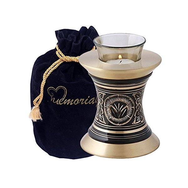 MEMORIALS 4U Memorials4u Majestic Golden Aura Tealight Urn - Black & Gold Tea Light Urn for Ashes - Candle Urn - NOT Intended for Full Cremation Ash Quantity