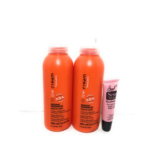 Inebrya Ice Cream Instant Detangler Fior Di Loto Instant Leave-in Detangling Cream 6.76 Oz"Free Starry Lipgloss 10 Ml" (Pack of 2)