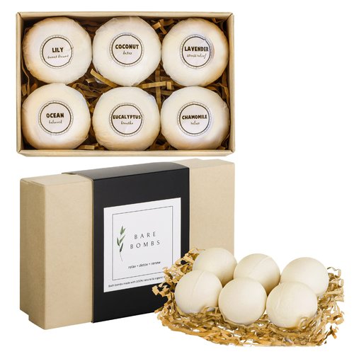 Natural & Organic Bath Bombs with a Variety of Essential Oils, Dye and Paraben Free, Vegan, at Home Spa, Set of 6