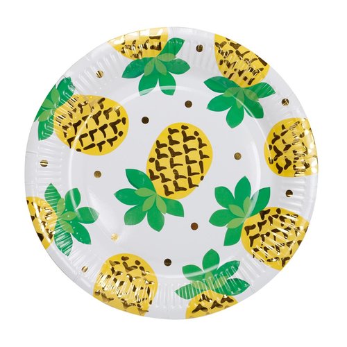 Geeklife Gold Pineapple Decorative Paper Plates, Sparkly Gold Foil Dessert Plates, 9 inch Fruit Plates, Noble Gold Disposable Party Plates Set, 20 count