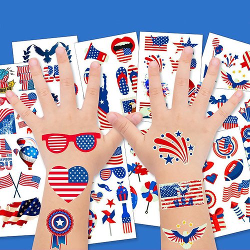 10 Sheet Temporary Tattoos for 4th of July USA Independence Day Decoration, Fourth Patriotic Theme Waterproof Fake Tattoo Red White Blue American Flag Star Lips for Adult Children Body Art Stickers