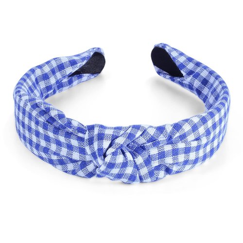CAUDIO Blue White Striped Knotted Headbands for Women Top Knot Plaid Gingham Hairband Makeup Face Wash Hair Styling Accessories (Plaid)
