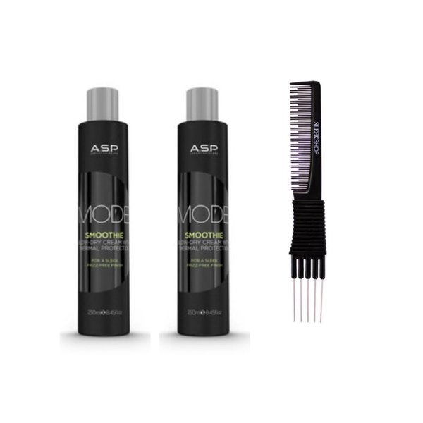 yper Asp Mode Smoothie Blow Dry Cream With Thermal Protection (8.45 oz) with Teasing Comb Pack 2, Black