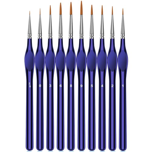 Miniature Paint Brushes,10Pcs Round Pointed Tip Paintbrushes, Micro Detail Paint Brush Set, Triangular Grip Handles Art Brushes Perfect for Acrylic, Watercolor, Oil, Craft (1, Black,Blue)