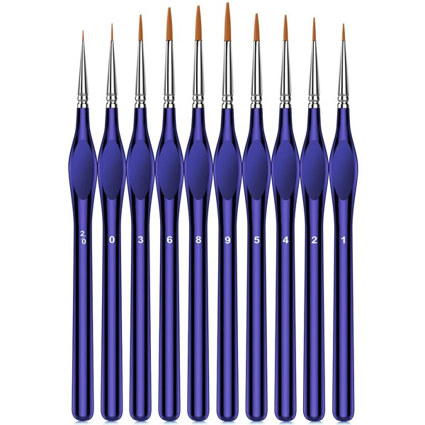 Miniature Paint Brushes,10Pcs Round Pointed Tip Paintbrushes, Micro Detail Paint Brush Set, Triangular Grip Handles Art Brushes Perfect for Acrylic, Watercolor, Oil, Craft (1, Black,Blue)