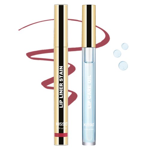 KISSIO Lip Stain Set,Peel Off Lip Liner Stain and Lip Care Oil,Transfer Proof,Long Lasting and Waterproof Lip Tint,Matte Finsh,Lip Combo,03 Coral Red