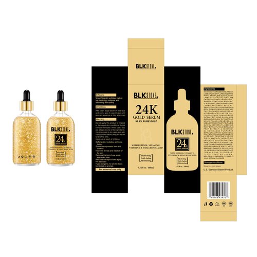 BLKSTONE 24K Gold Serum for Face, Anti aging, Skin Brightening, Anti-wrinkle serum with Vitamin E, Retinol, Hyaluronic Acid, Vitamin C & Castor oil, Skin Care Glow Serum 100mL