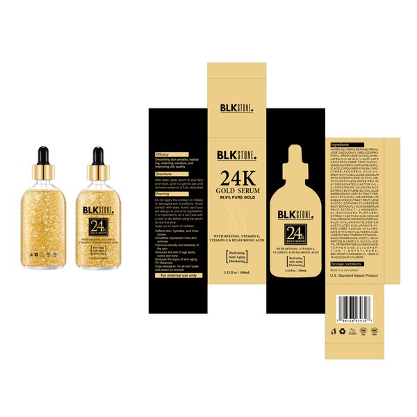 BLKSTONE 24K Gold Serum for Face, Anti aging, Skin Brightening, Anti-wrinkle serum with Vitamin E, Retinol, Hyaluronic Acid, Vitamin C & Castor oil, Skin Care Glow Serum 100mL
