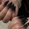 Black Press on Nails Medium Almond Fake Nails Gothic False Nails Black Ombre Acrylic Nails Glossy Glue on Nails Stiletto Artificial Nails Goth Gradient Stick on Nails for Women Girls Manicure 24 pcs