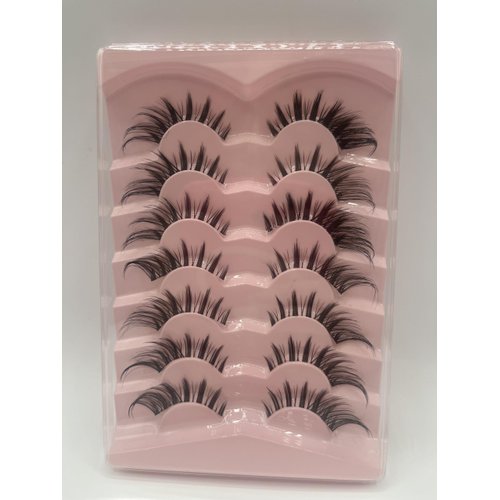 7Pairs Fox Eye manga Lashes 3D Clear Band Lashes Natural Look Wispy Mink Eyelashes Fluffy Cat Eye Lashes Pack Fake Eyelashes By Miyobeauty