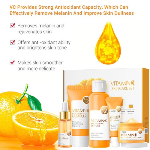 Vitamin C Skincare Set, 5 In 1 Skincare Gift Set With Cleanser, Toner, Face Serum, Face Cream, And Eye Cream, Skin Care Products For Teen Girls, Long Lasting Moisturizing Skincare Set For Women Girls