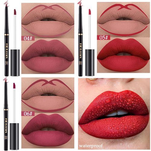BINGBRUSH 3 Colors Liquid Matte Lipstick and Lipliner Pack Set, Lip Tint Long Lasting 24 Hour Waterproof Velvet Nonstick Cup Lipgloss Lip Stain Pigmented Lip Makeup Gift Sets